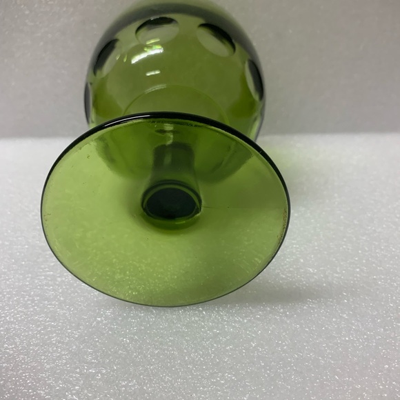 Vintage Avocado Green Bartlett Collins Thumbprint Pattern Stemmed Goblet - Picture 2 of 6